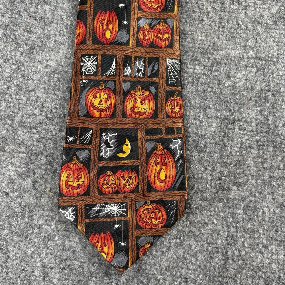 Steven Harris Halloween Tie‎ Men Handmade Black Pumpkin Spookycore Retro Novelty